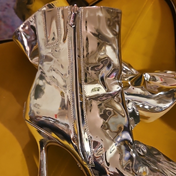 Silver Metallic Pointed-Toe Ankle Boots with Decorative Knot -by Sam Edelman - Picture 5 of 7